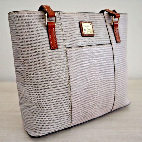 Dooney & Bourke Women's Gray Leather Embossed Lizard Lexington Tote Bag - Picture 9 of 15